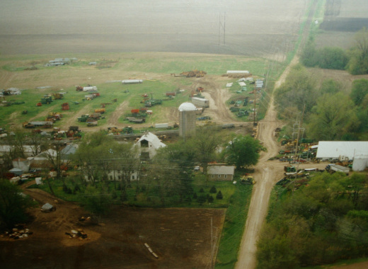 Aerial view of the Mid Iowa Equipment farm and machinery lot